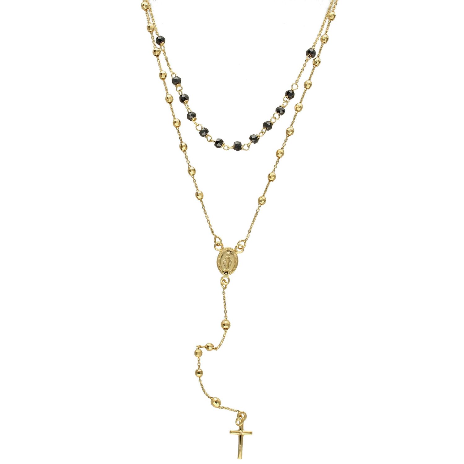 Złoty naszyjnik damski 585 różaniec i czarne koraliki NA 1135 585.jpg